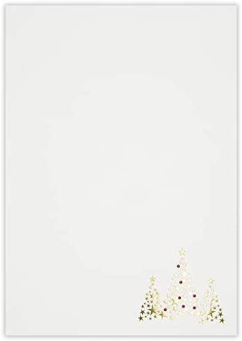 Weihnachtspapier Goldbäumchen WB624 – 50 Blatt Briefpapier naturweiß – mit aufwändiger Goldglanzprägung– Hochwertiges Druckerpapier Weihnachtsgrüße, Einladungen & Briefe – Designpapier A4 100 g/m²