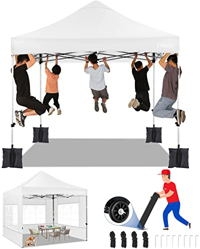 COBIZI Carpa Plegable 3x3m Impermeable con 4 Paredes, Gazebo de Jardín Anti-UV 50+ Carpa Exterior Resistente Cerrada para Mercado, Fiestas, Toldo con Bolsa con Ruedas, Blanco