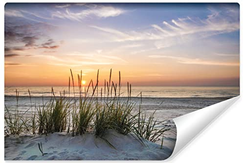 Muralo Fototapete Selbstklebend Vlies Meer, Strand, Dünen - 368x280 cm | Moderne Tapete, Sonnenuntergang - ideal für Wohnzimmer und Schlafzimmer, Schlafzimmer und Büro