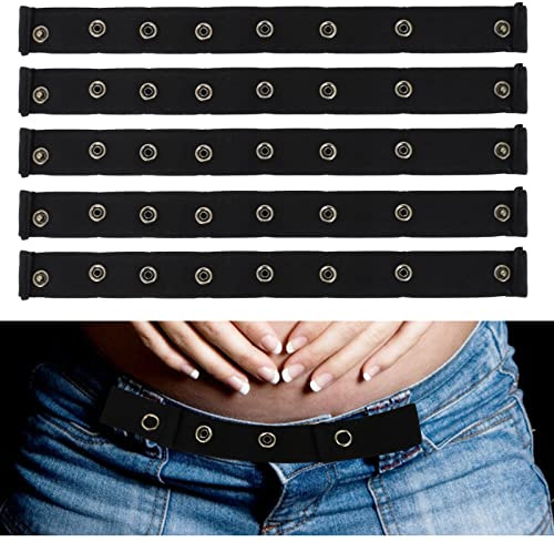 5 Pezzi Prolunga per Pantaloni Gravidanza, Estensore Elastico Neri per Jeans, Tenditore in Vita per Pantalone, Espansore per Pantaloni Elastici Regolabili, per Jeans, Abito