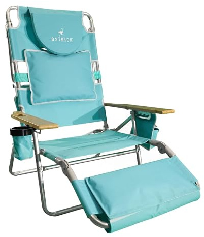Ostrich the Deluxe 3N1 Lightweight Lawn Beach Reclining Lounge Chair with Footrest, Outdoor Furniture for Patio, Balcony, Backyard, or Porch, Aqua