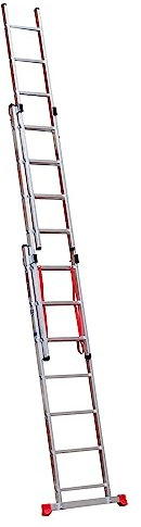 HOMEMASTER® 3 Section Extension Ladder | 150kg Load Capacity | Anti-slip Rungs, Auto-Locking Clips | Lightweight Aluminium Ladders | 3.70m