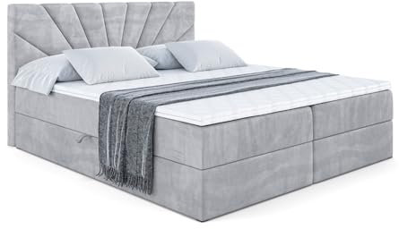 ALTDECOR Boxspringbett mit Matratze und Lattenrost, Boxbett, Topper, Polsterbett mit Bettkasten, Bett mit Stauraum H3-Matratze, Doppelbett, Springboxbett - MILTIO - 140x200 - Grau Monolith 84