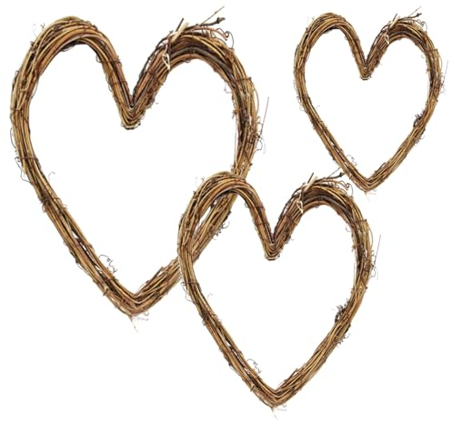 Dtoterul Kranz Rustikal aus Rattan 3 Stück Haustür Deko Herzförmig Rattankranz Rebenkranz Rattan Herz Kranz DIY Hängend Dekokranz Weiden Reben für Ornament Tor Wand Hochzeit (10,15,20cm)