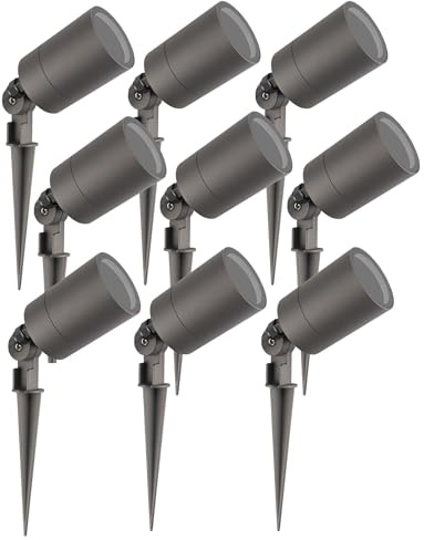 Ledvion - 9X LED Gartenstrahler, Anthrazit, IP65, 5W, GU10 Fassung, 2M Kabel, LED Strahler, Gartenspots