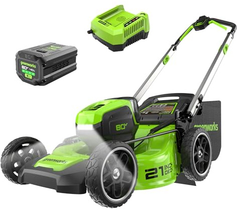Greenworks 80V 21 Cordless Push Lawn Mower – Brushless Motor, LED Lights, 4.0Ah Battery & Rapid Charger (75+ Compatible Tools)