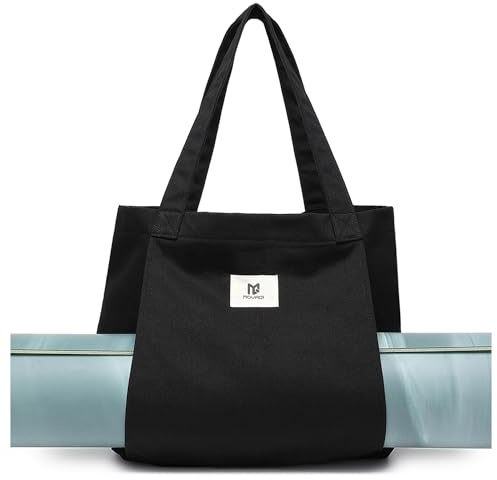 Moyaqi Canvas Tote Bag with Yoga Mat Carrier Pocket Carryall Shoulder Bag for Office, Workout, Pilates, Travel, Beach and Gym
