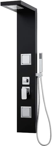 Duschpanel duschpelare 3-funktion (regndusch, 2 massagemunstycken, handdusch) duschsystem av rostfritt stål 304 duschpaneler för dusch (svart)
