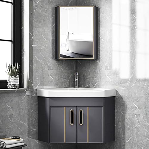 DELURA Badmöbel Set, Badmöbel Set mit waschbecken, Badezimmerschrank mit Wasserhahn und Abfluss, Keramikwaschbecken, for Zuhause, Küche, Terrasse, Zimmer(Gray)