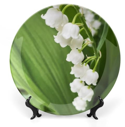 Flower Lily of The Valley Decorative Plate for Wall Home Wobble-Plate with Display Stand Table Decor Ornament Ceramic Dinner Plate Dessert Dish Holiday Home Decoration 10