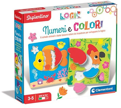 Clementoni - Sapientino Flashcards Logic, Numeri e Colori, Tessere Illustrate ad Incastro con Numeri e Animali, Gioco Educativo 4 Anni, Made in Italy, 16463
