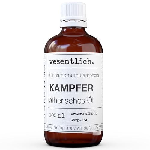 wesentlich. Huile essentielle de camphre – 100 % naturelle (bouteille en verre) – entre autres pour lampe aromatique et diffuseur (100 ml)