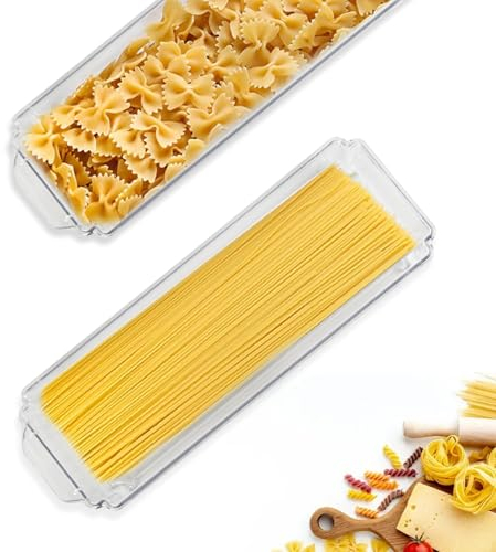 Gzsekken Pasta Storage Containers with Lid, Clear Spaghetti Storage Jar Pasta Spaghetti Storage Containers Noodle Holder Rectangular Food Containers Sturdy Plastic for Pantry Fridge Kitchen