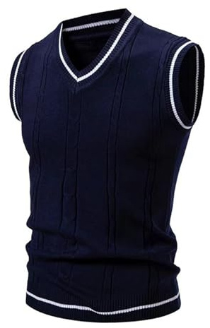 PODOLIXIA Jersey Sin Mangas para Hombre, Elegante Chaleco de Punto Con Cuello en V, Estampado Trenzado, para Caballero, Negocios, Golf, Otoño e Invierno