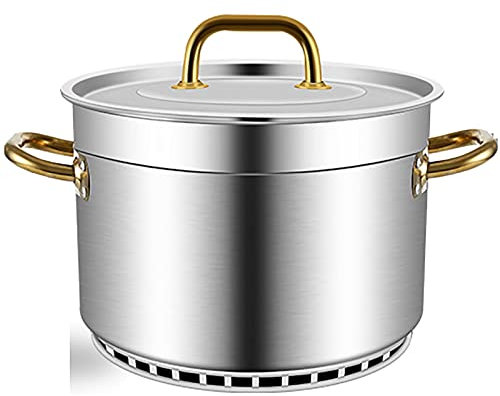 HAVVMK Suppentopf/Suppeneimer Handelsüblicher Edelstahl-Suppentopf mit großem Fassungsvermögen, verdickte Rippen, energiesparend, Doppelbodentopf mit Deckel
