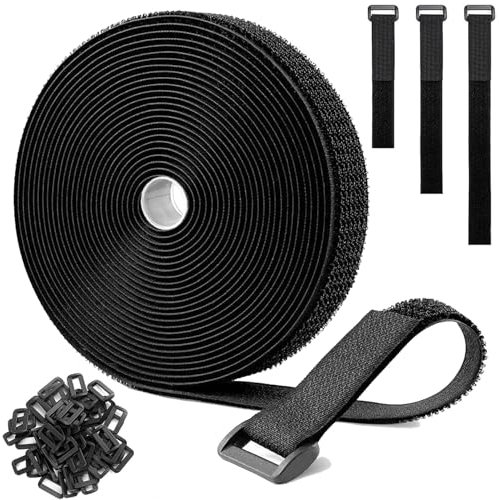 1 Roll 5m Adjustable Cable Straps with 25 Buckles, Hook and Loop Securing Strap, Black Reusable Fastening Cable Ties for Cable Tidy - Free Cut Length, Wire Management, Cord Organiser(Black)