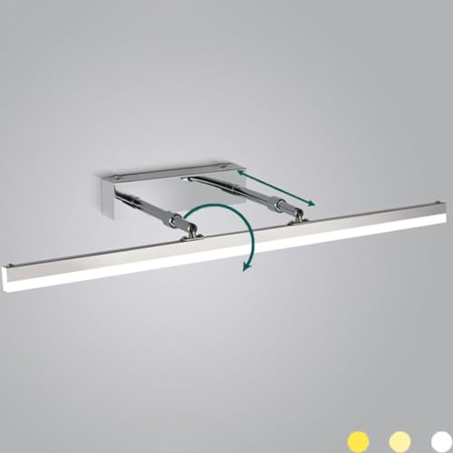 LOGT LED Spiegelleuchte Badezimmer 14W Drehung Spiegelleuchte Einstellbare Länge Innen Beleuchtung Wandlampe Dimmbar 3 Helligkeitsstufen, Schrankleuchte, Make-up Light, Leseleuchte,Chrome,Chrome,50CM