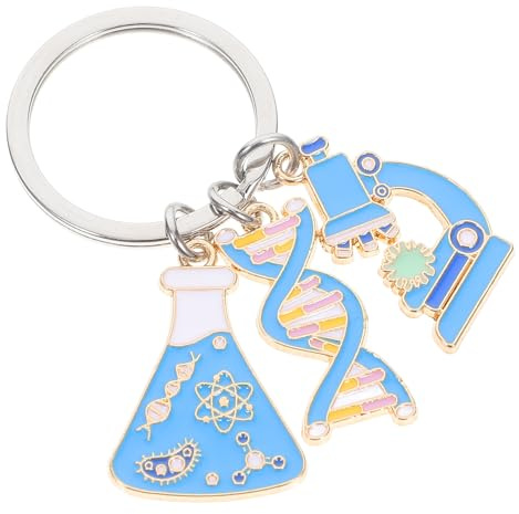 TENDYCOCO Porte-clés scientifique, alliage de zinc, porte-clés microscope, biologie, chimie, porte-clés, breloque chimiste, breloque de sac à dos, breloque de sac à dos, bleu, 5.80X2.80X0.20CM,