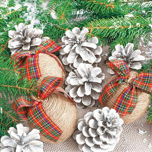 Maki - Tovaglioli di carta velina a 3 veli, per decoupage, decorativi, 33 x 33 cm, confezione da 20 (spago con palline con coni)