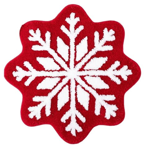 Runder Weihnachtsteppich,Weihnachts-Badezimmerteppiche,Roter Schneeflocken-Badezimmerteppich - Rutschfester, weicher Teppich, maschinenwaschbare Weihnachtsdekoration für Wohnzimmer, Schlafzimmer, Bade