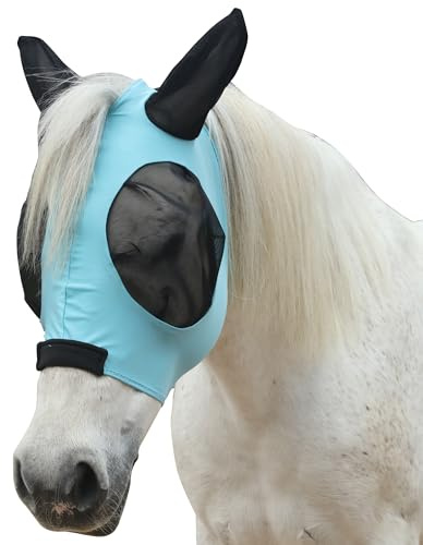 Gallopoff Stretchy Horse Fly Mask with Ears, Large Eye Space Paleblue Pony