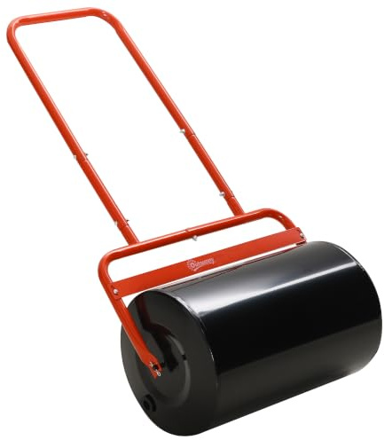 Outsunny Rasenwalze Befüllbar mit Wasser oder Sand 50cm Breite Rot | Gartenwalze, Handwalze mit U-Griff, 38 Liter Füllvolumen, Rasenroller aus Stahl, Ackerwalze für Garten Rasen