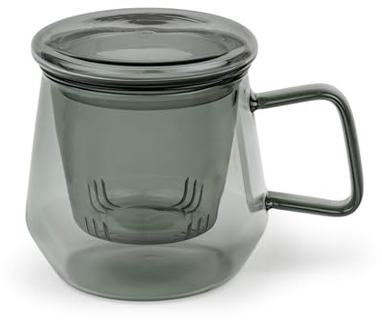 Bredemeijer Vaso de té de 350 ml con filtro de té de cristal y tapa de cristal – Taza de té para 1 taza de té suelto, color negro transparente