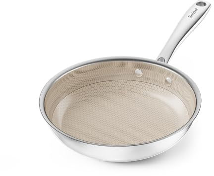 Redchef Non Stick Hybrid Egg/Omelette Pan,20cm Ceramic Frying Pan,Tri-Ply Stainless Steel Skillet,Non Toxic,PFAS PFOA/PTFE Free,Dishwasher/Oven Safe,Suitable for Induction Hobs,8(Beige)