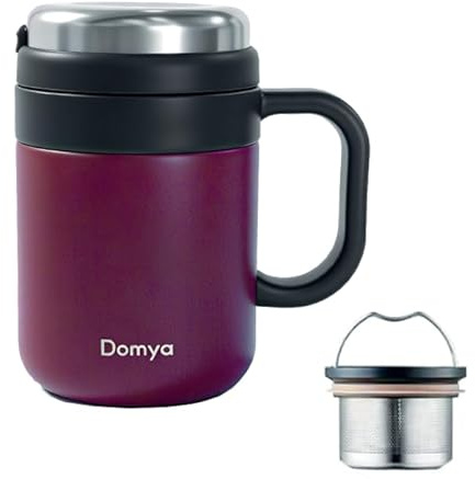 Taza de Te/Café Termo Acero Inoxidable (Cereza) con Colador Removible, 500 ml - Mantiene Líquidos Fríos y Calientes, Aislamiento 12+ Horas, Ideal para Té, Café, Viajes, Oficina y Camping