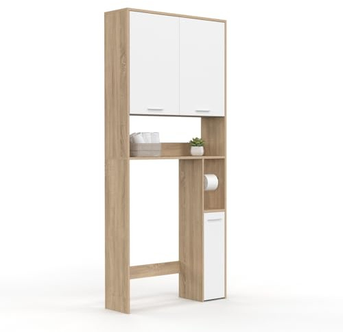 IDMarket - Meuble étagère dessus WC WALLIS bois façon hêtre et blanc