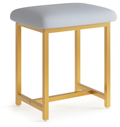 Mondeer Schminkhocker, Makeup Eitelkeit Hocker, Fußhocker Stuhl mit goldene Metallbeine, für Make-up Raum Schlafzimmer Wohnzimmer Eingang Flure, 41 × 31 × 44.5 cm, Grau+Gold