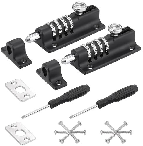 Fentar 2Pc Cerrojo con Combinación, Cerradura Puerta Combinada de 4 Dígitos con Tornillo, Pestillo sin Agujeros, Cerradura Deslizante Antióxido, Cerrojo Combinacion para Puerta Dormitorio Terraza