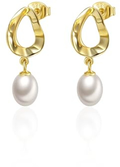 Perle Boucles d'Oreilles Femme Argent 925, Or Boucles d’Oreilles Pendantes Perle de Culture D'eau pour Filles, Anniversaire Bijoux Cadeaux de Mariage pour Mariée Demoiselle d'Honneur Hypoallergéniques