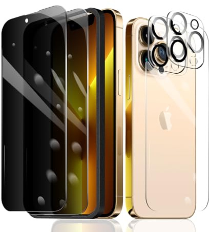 Fylnatc 2×Privacy Screen Protector for iPhone 13 Pro Max + 2×Camera Lens Protector + 1×Back Tempered Glass Film + 1×Installation Frame, Anti Spy 9H Hardness Bubble Free Impact-Private Protection