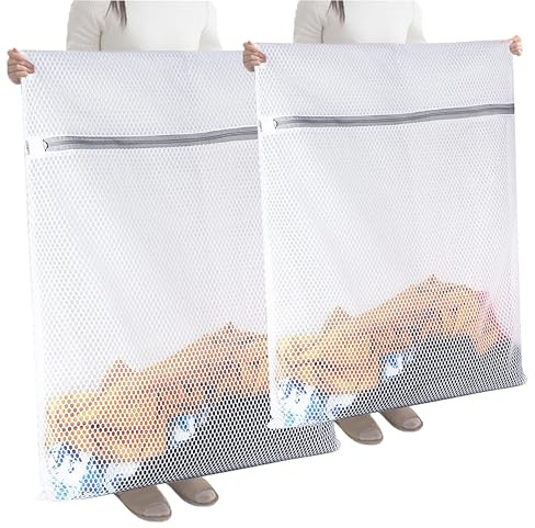 4 Pieces Jumbo Mesh Laundry Bags, 2*（44 x 36 ）and 2*（24 x 32） In Large Mesh Wash Bags Zippered Garment Bag for Washing Machine Garment Dirty Clothes Washer Dryer Net Protector