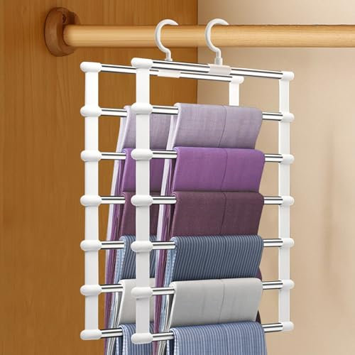 Surflyee 2 Pezzi Grucce Pantaloni Salvaspazio, 6 in 1 Appendini per Pantaloni, Stampelle per Pantaloni, Grucce Salvaspazio per Sciarpe Asciugamani Cravatte