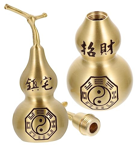 Healifty 2pcs Decorative Copper Gourd Figurines Hollow Open-top Feng Shui Gourd Decor Home and Desktop Copper Craft Adornments for Wealth and Prosperity