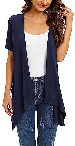 Cardigan Estivo da Donna, Manica Corta, Lungo, Lavorato A Maglia, Elegante, Casual, Leggero, Drappeggiato, Spolverino, Orlo Alto e Basso, Coprispalle.