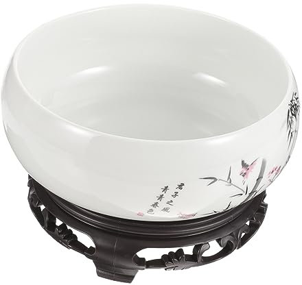 BESTonZON Pot De Fleurs en Céramique Hydroponique Ronde Grosse Taille avec Base en Plastique pour Intérieur Décoration Maison Lotus Et Jonquille