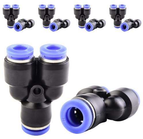 ANGEEK 10 pièces 8-6 mm raccords en Y à 3 voies à diamètre variable, raccord pneumatique, raccord rapide en plastique à 3 voies, raccords Push to Connect, adaptateur pour conduite d'air