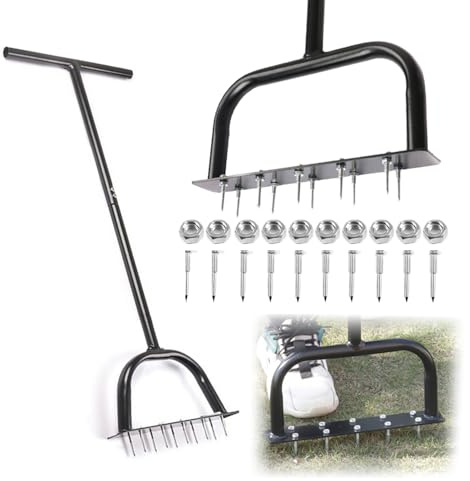 Arieggiatore Per Prato Manuale,Aeratore Da Prato Resistente Con 10 Punte Durevoli,Aeratore Per Prati,Dissodatore,Lunghezza Totale 85 Cm,Smontabile,Facile Da Installare,Per Erba,Giardino e Cortile