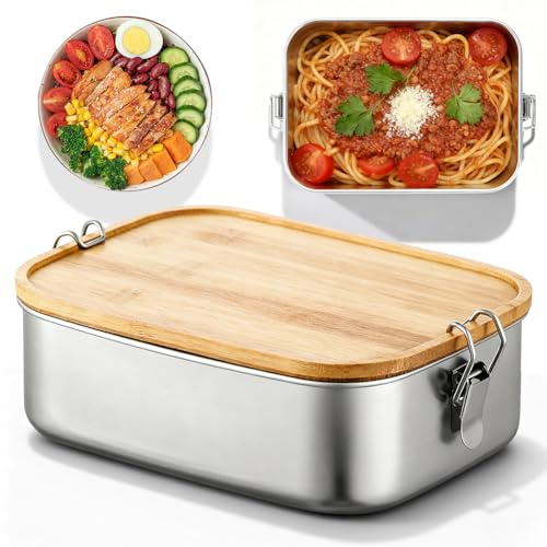 Umllpet Brotdose Edelstahl Lunchbox, 1400ML Edelstahl Brotdose mit Bambus, Bento Lunchbox für Erwachsene Kinder, BPA- & Plastikfreie Brotbox, Jausenbox Brotbox für Kindergarten, Schule & Ausflüge