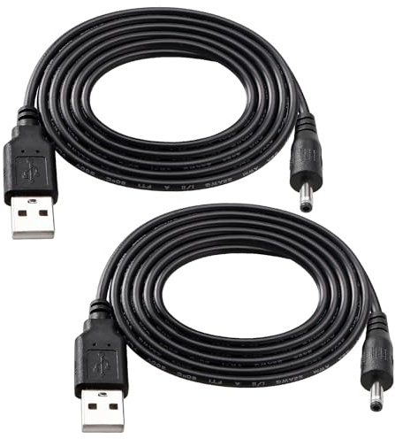 KUOQIY 2 Pezzi 1m 22AWG Cavo USB a DC 5V, Cavo di Alimentazione da USB a Jack a Cilindro da 3.5x1.35 mm 5 Volt DC, per Strisce Luminose a LED, Piccole Lampade da Scrivania, Piccoli Ventilatori, Nero