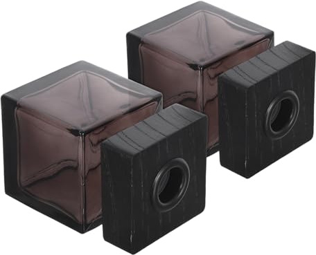 FUTUREORYY 2 Piezas Botellas Aromaterapia de Vidrio con Tapas de Madera Difusores Reutilizables para Aceites Esenciales Hogar Dormitorio Coche Diseño Cuadrado Compacto