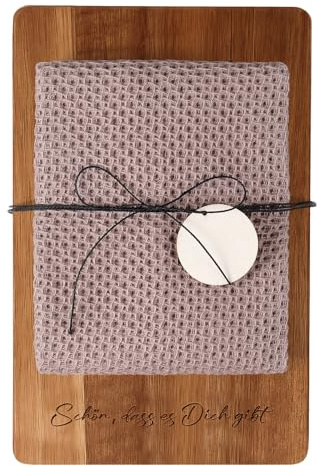 Xuniea Geschenke für Frauen Geburtstagsgeschenk, Schön, Dass Es Dich Gibt | 23 x 15 cm Holz Frühstücksbrett, Baumwolle Küchentuch, Geschenke für Mutter Oma Schwester Freundin, Zu Weihnachten Geburtstag