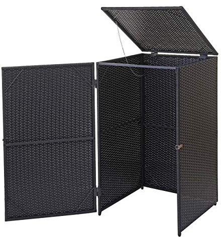 PROREGAL Mülltonnenverkleidung, HxBxT 110x65x66 cm, Poly-Rattan 120l, Schwarz, Mülltonnenbox Mülltonnenabdeckung
