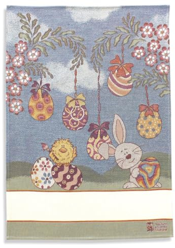 Strofinaccio Pasquale in Puro Cotone da ricamare a Punto Croce, Asciugapiatti di Pasqua con Tela Aida, Disegno Ovetti, Misura 49×69cm