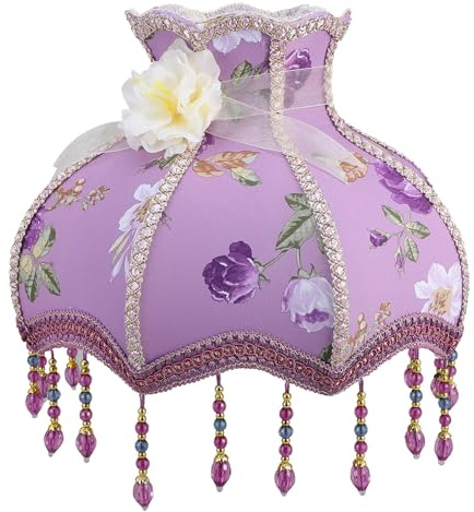 Alipis Vintage Lamp Shades for Table Lamps, Purple Cloth Lampshade with Lilac Flower Pendant, E27 Socket, Princess Style Indoor Light Cover for Bedroom or Living Room