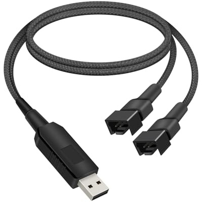 YANBORONSN Câble Adaptateur Secteur USB vers Ventilateur 12V Step Up, Câble Tressé USB A Mâle Double 3 Broches & 4 Broches pour Ventilateur PC à Pleine Vitesse (0.5 M)