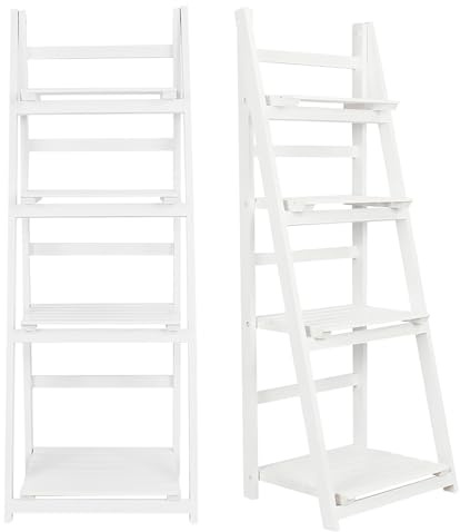 Akozon Étagère échelle Pliable à 4 Niveaux – Unité de Rangement Polyvalente pour Livres, Plantes et Décoration en Finition Burlywood (White)